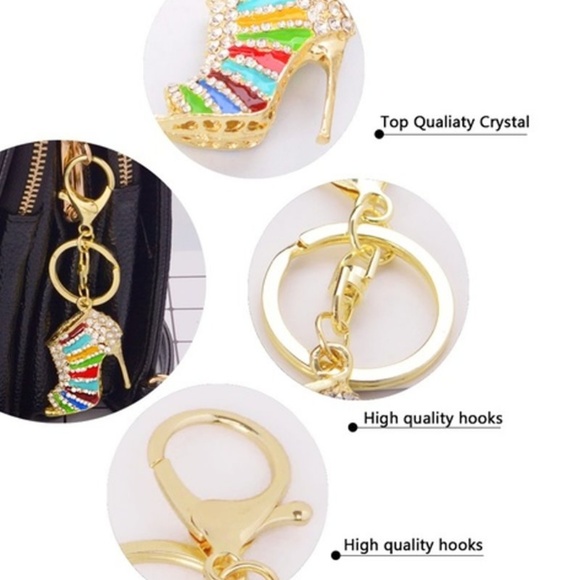 Multi Color Rhinestone Fashion Shoe Key Ring - Picture 3 of 5